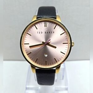 Ted Baker Kate Women's Watch Pink Date Dial Black Leather Band New Battery